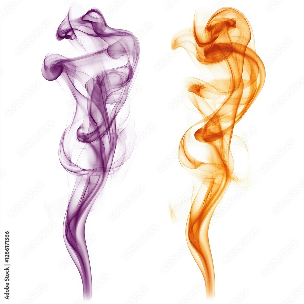 Two different smoke shapes on a white background, isolated Two different smoke shapes on a white background, isolated