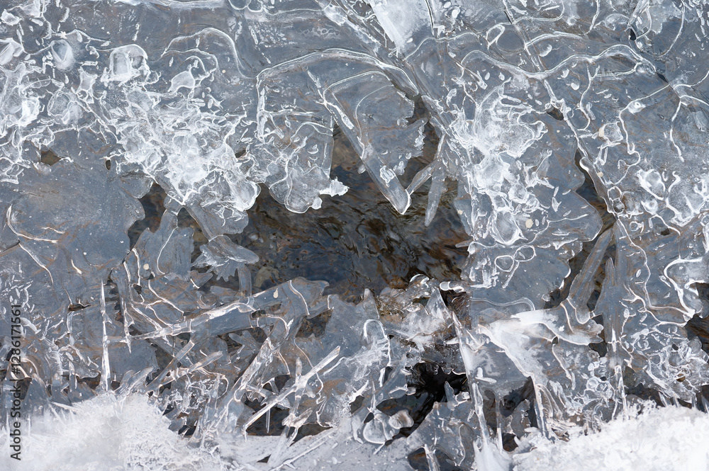 Frozen stream and ice closeup photo. Beautiful winter abstract background in nature. Concept for water and winter time. Frozen stream and ice closeup photo. Beautiful winter abstract background in nature. Concept for water and winter time.
