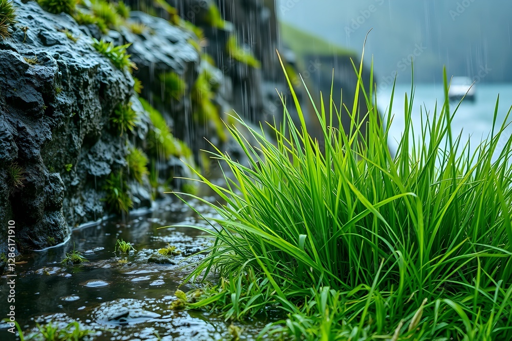 stock photo showcasing contrast between fragile grasses and rough cliffs. Bright lens flare, natural earth tones, browns, beiges, muted colors, light streaks. stock photo showcasing contrast between fragile grasses and rough cliffs. Bright lens flare, natural earth tones, browns, beiges, muted colors, light streaks.