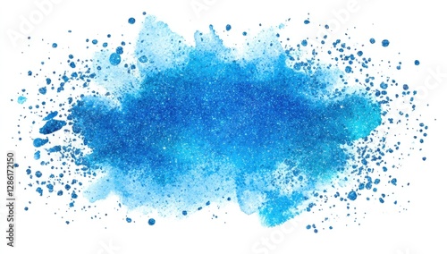 Watercolor blue glitter galaxy sky clipart, on a white isolated background, with a spacey look