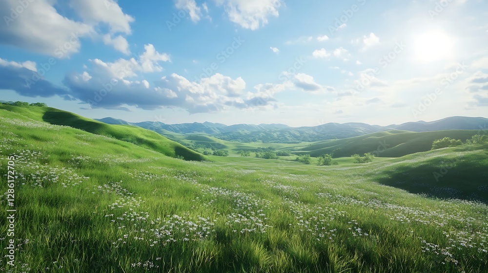 Sunny day featuring green hills and clear blue sky high resolution photos Sunny day featuring green hills and clear blue sky high resolution photos