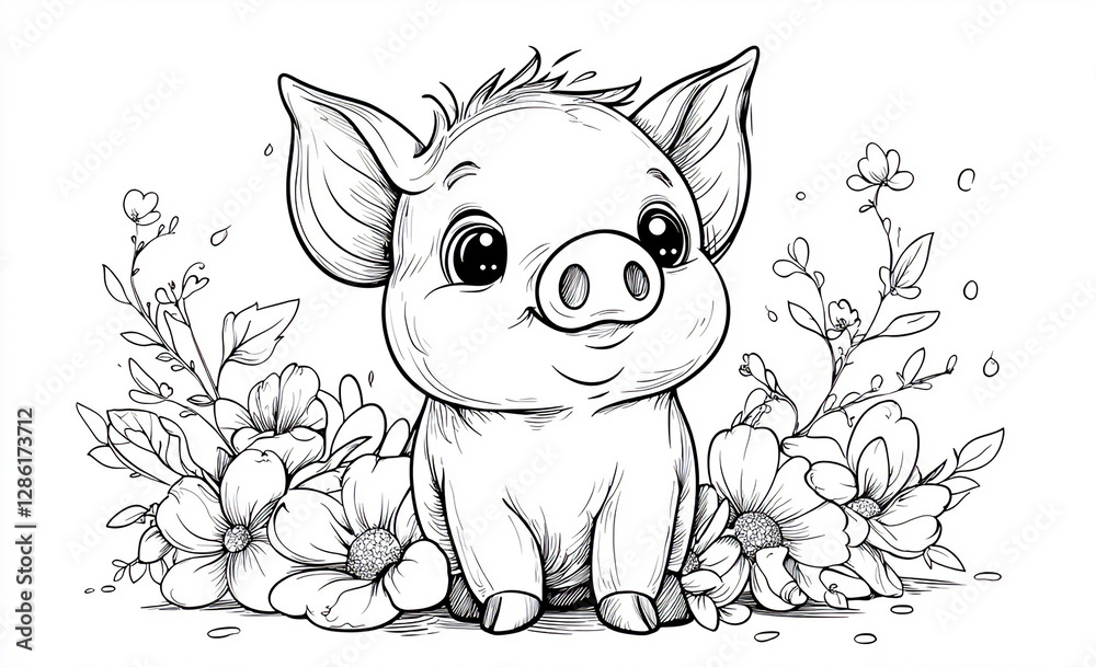 Fototapeta premium Minimalist Animal Vector Sketch: Whimsical Black-and-White Art for Creative Projects and Global Merch