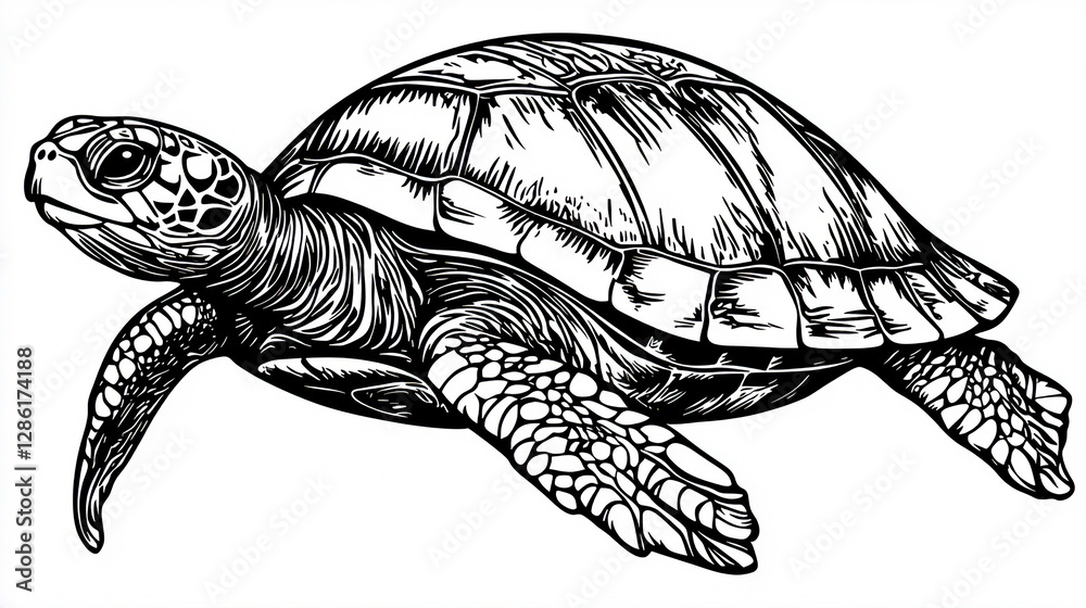 Fototapeta premium Dynamic Sea Turtle Graphic: Bold Detailed Marine Animal Art for Apparel, Merchandise, and Creative Designs with Transparent Background for Flexible Global Applications