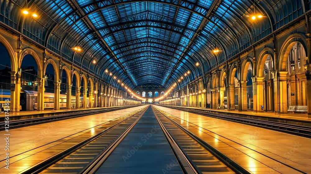 Majestic Night at the Train Station: A Symphony of Steel and Light Majestic Night at the Train Station: A Symphony of Steel and Light