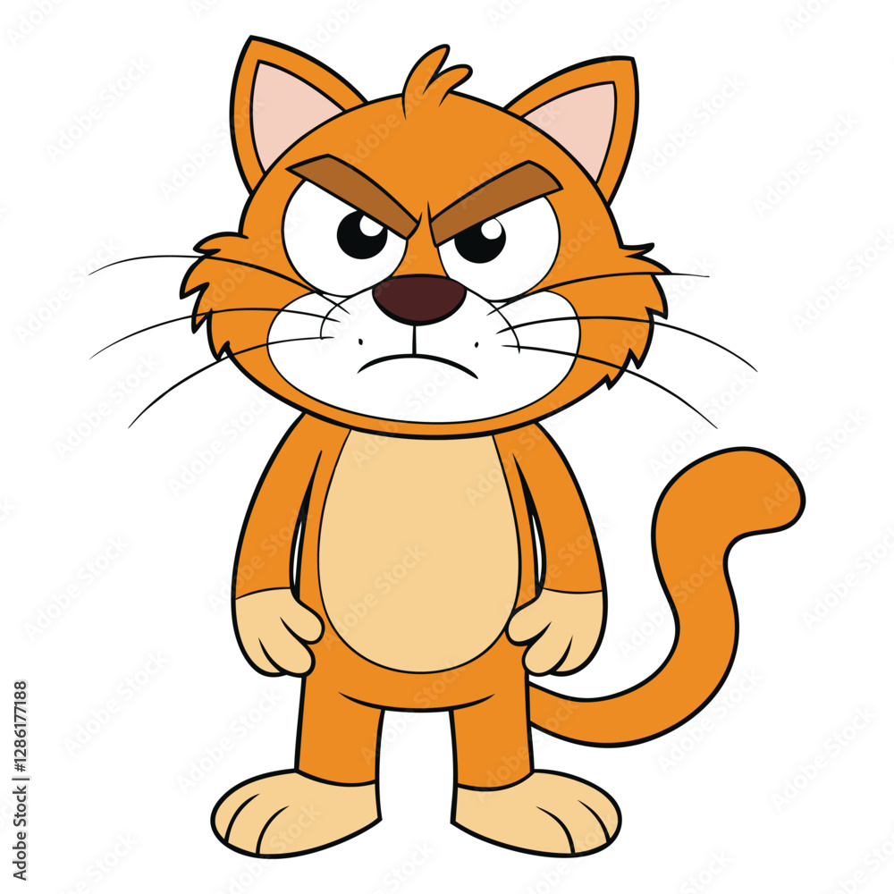 Obraz premium Hand drawn grumpy kitty cat cartoon illustration