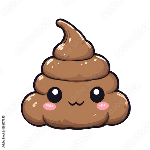 Cute Poop Emoji Illustration: A whimsical illustration of a friendly poop emoji with big, adorable eyes and a sweet smile, exuding a sense of playfulness and lightheartedness. 