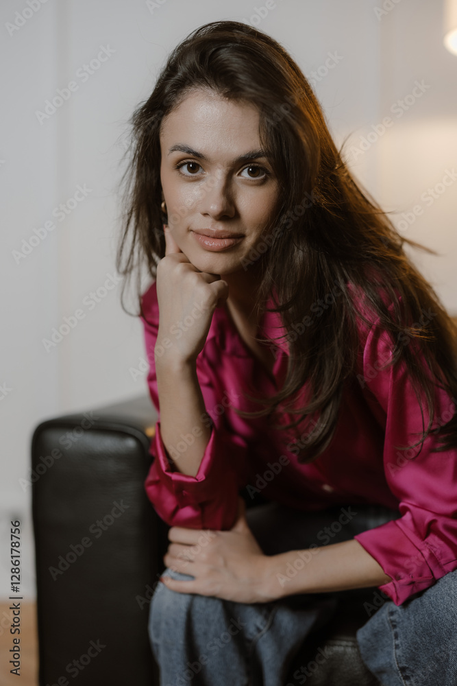 Fototapeta premium Motivated woman looking into camera. Portrait of a business lady.