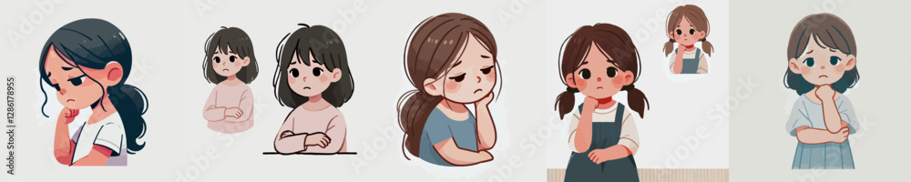 Vector of a gloomy and daydreaming child Vector of a gloomy and daydreaming child
