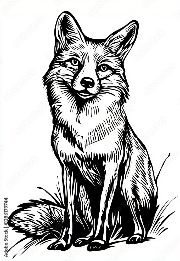 Obraz premium Dynamic Cartoon Fox Graphic: Bold Detailed Animal Art for Apparel, Merchandise, and Creative Designs with Transparent Background for Flexible Global Applications