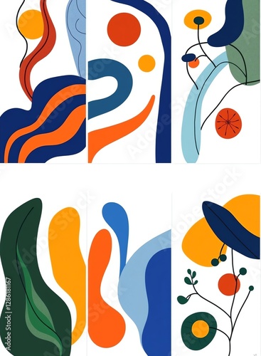 an image of four different abstract paintings of different shapes, there is a series of four different abstract paintings of different shapes photo