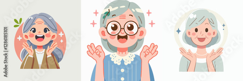 Vector collection of surprised and happy grandparents