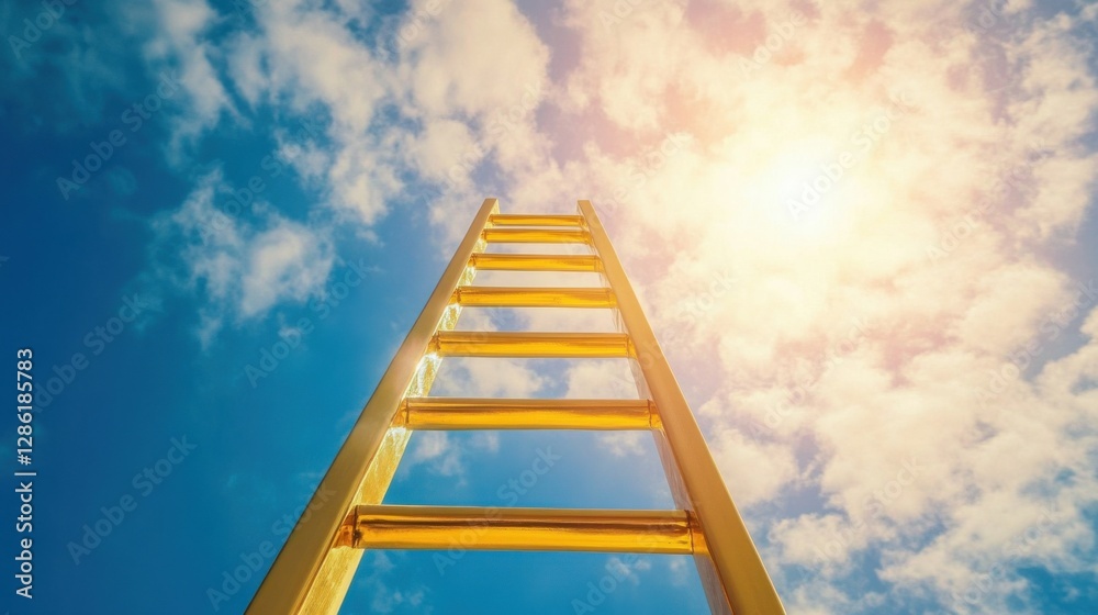 Golden ladder reaching towards blue sky. Golden ladder reaching towards blue sky.