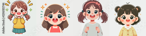 Vector collection of a surprised and happy child
