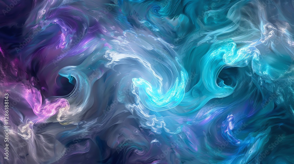 Obraz premium Abstract, swirling colors in shades of blue, pink and purple, with a black background.