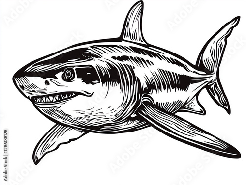 Minimalist Shark Sketch: Transparent Background Vector for Apparel and Eco Campaigns photo