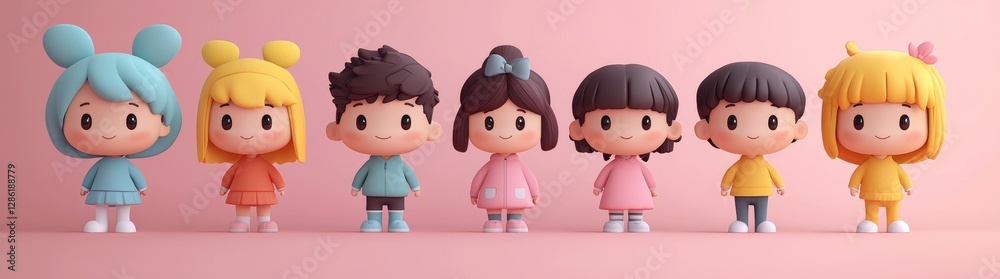 Série d'illustrations 3D enfantines de personnages souriants et heureux pour servir d'avatars de profil Série d'illustrations 3D enfantines de personnages souriants et heureux pour servir d'avatars de profil