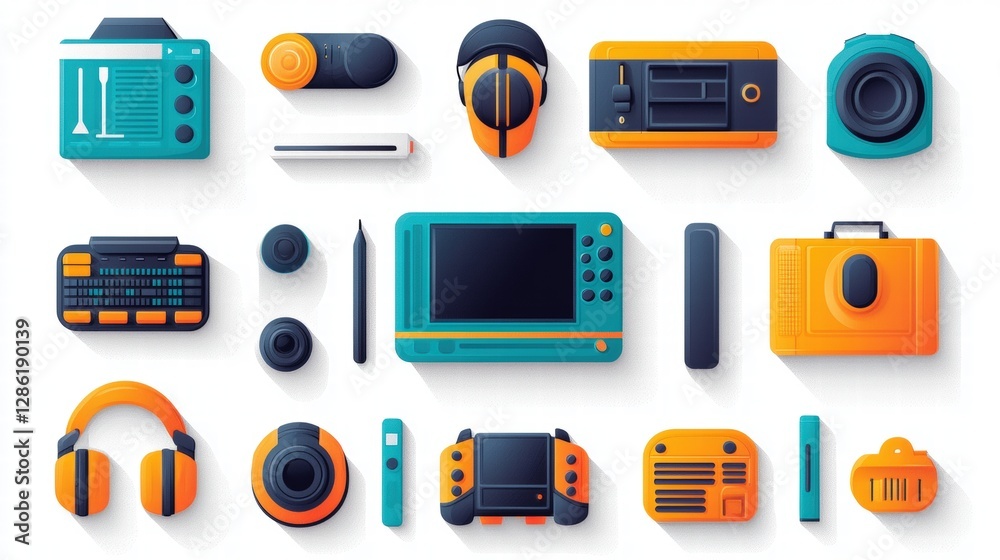 A comprehensive set of diverse electronics icons representing modern technology and devices A comprehensive set of diverse electronics icons representing modern technology and devices