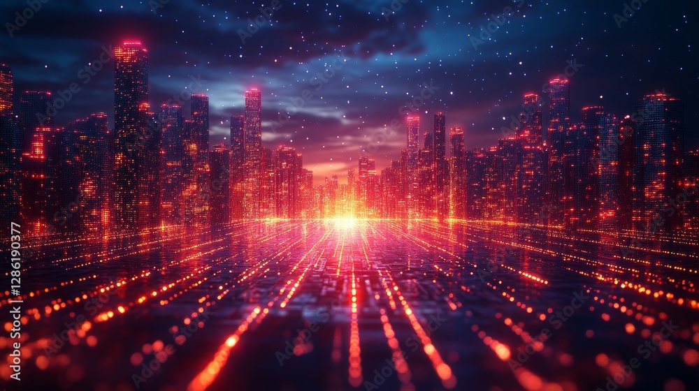 Obraz premium Futuristic cityscape illuminated by vibrant neon lights