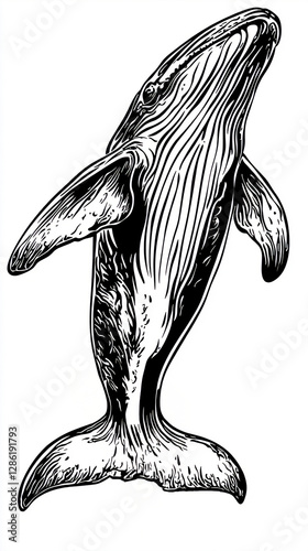 Classic Whale Sketch: High-Contrast Black-and-White Art for Ocean Decor and Marine Themes, クジライラスト, Sea Creature Design photo