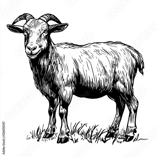 Goat in 水墨画 (Suibokuga) Style, 静寂 (Serenity) Theme for Zen-inspired Wall Art