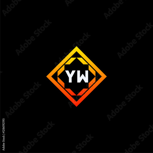 Free Download YW initials dynamic geometric logo design features a bold lettering sign in an orange and black color scheme, displayed against a dark background - GFXLoad