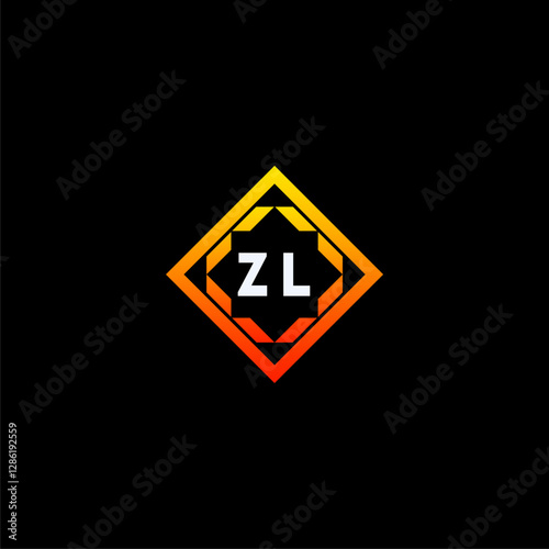 Free Download ZL initials dynamic geometric logo design features a bold lettering sign in an orange and black color scheme, displayed against a dark background - GFXLoad