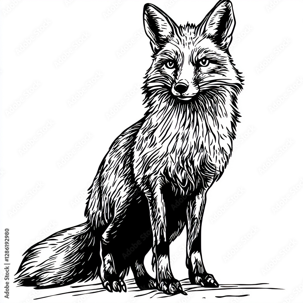 Fototapeta premium Dynamic Cartoon Fox Line Art Illustration, Minimalist Monochrome Sketch with Clean Lines, for Branding and App Design