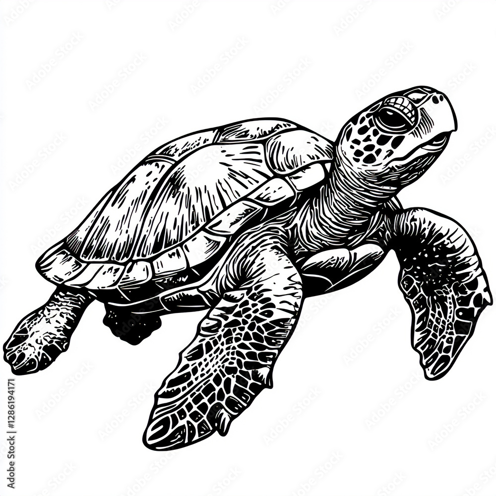 Obraz premium Timeless Sea Turtle Silhouette Sketch: Classic Monochrome Art for Creative Projects, Marine Prints, and Decor with Transparent Background