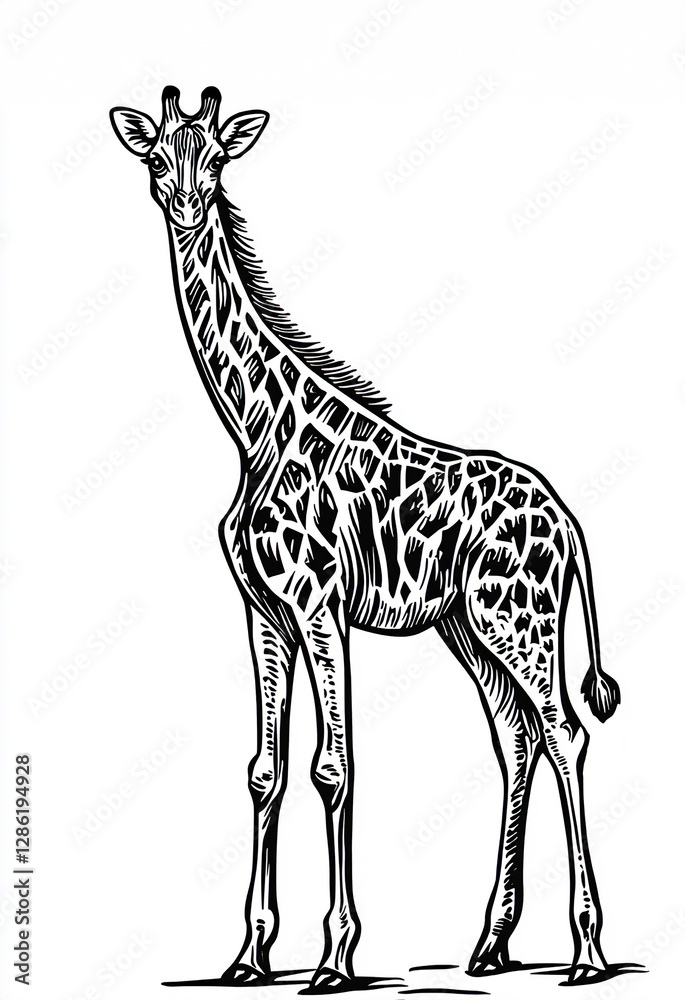 Naklejka premium Stylish Giraffe Monochrome Vector: Isolated White Background Design for Global Wildlife Art and Decor