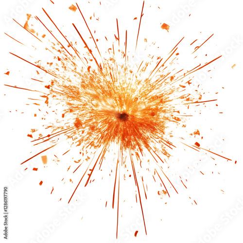 A Strong Orange Flame Bursting from Firework Display Isolated on Transparent Background