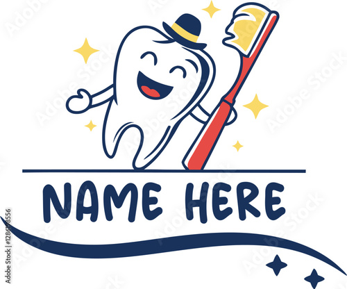 Happy Tooth Mascot with Toothbrush logo