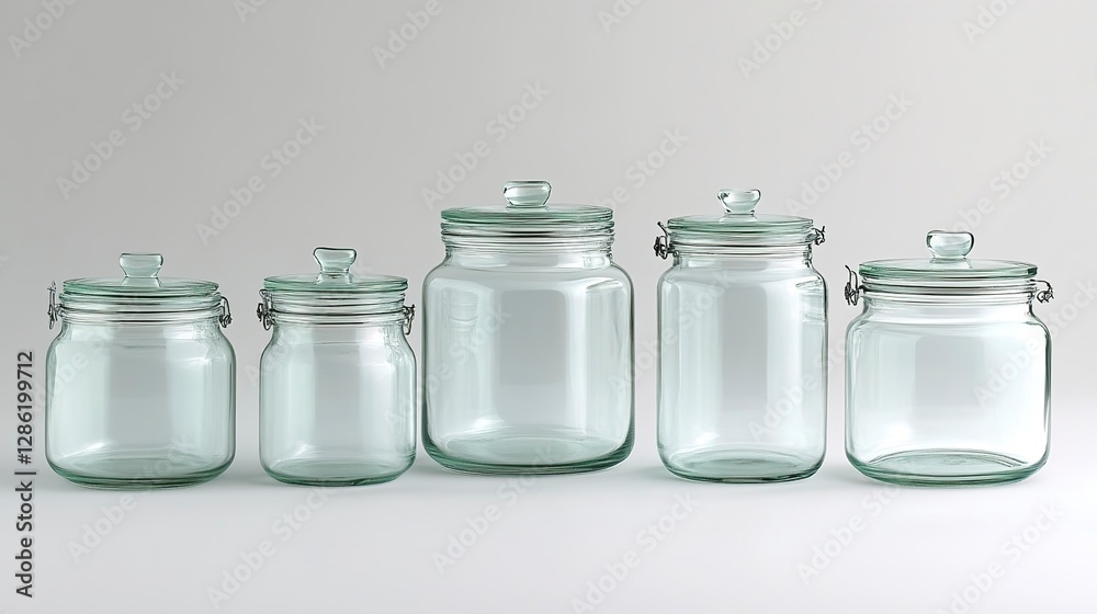 Set of Four Empty Glass Jars with Lids, Various Sizes for Kitchen Storage Set of Four Empty Glass Jars with Lids, Various Sizes for Kitchen Storage