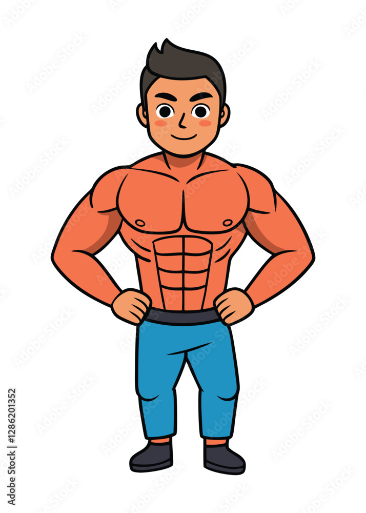 Fototapeta premium Muscular man with six pack and gives pose vector illustration