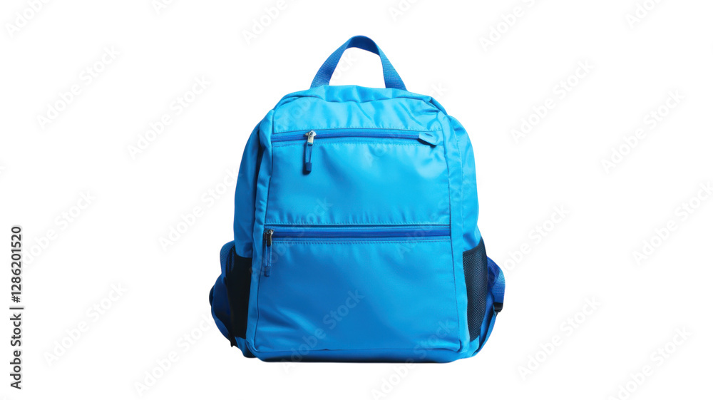 Fototapeta premium Bright blue backpack designed for school or travel with multiple compartments and padded straps for comfort and convenience