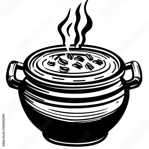 Stylish Feijoada Monochrome Vector: Isolated White Background Design for Global Brazilian Food Menus and Merch