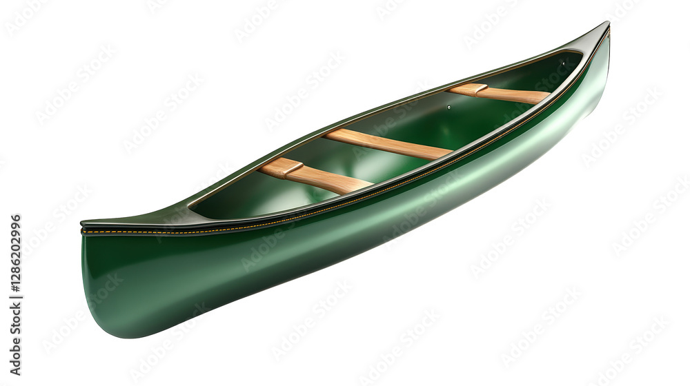 Green canoe with paddles, embark on a serene water adventure green
