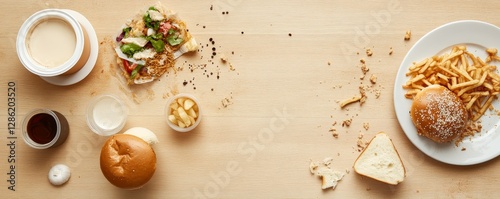 Wallpaper Mural A spread of delicious fast food items on a wooden table. Torontodigital.ca