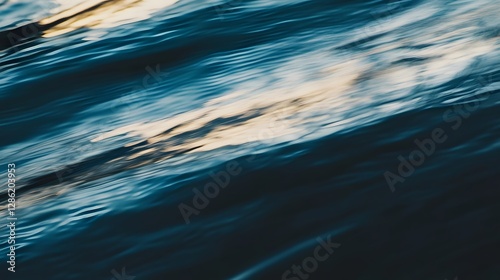 Cerulean Sapphire and Cobalt Underwater Abstract with Cinematic Motion Blur Minimalist Film Grain and Ethereal Light Rays at Sunset