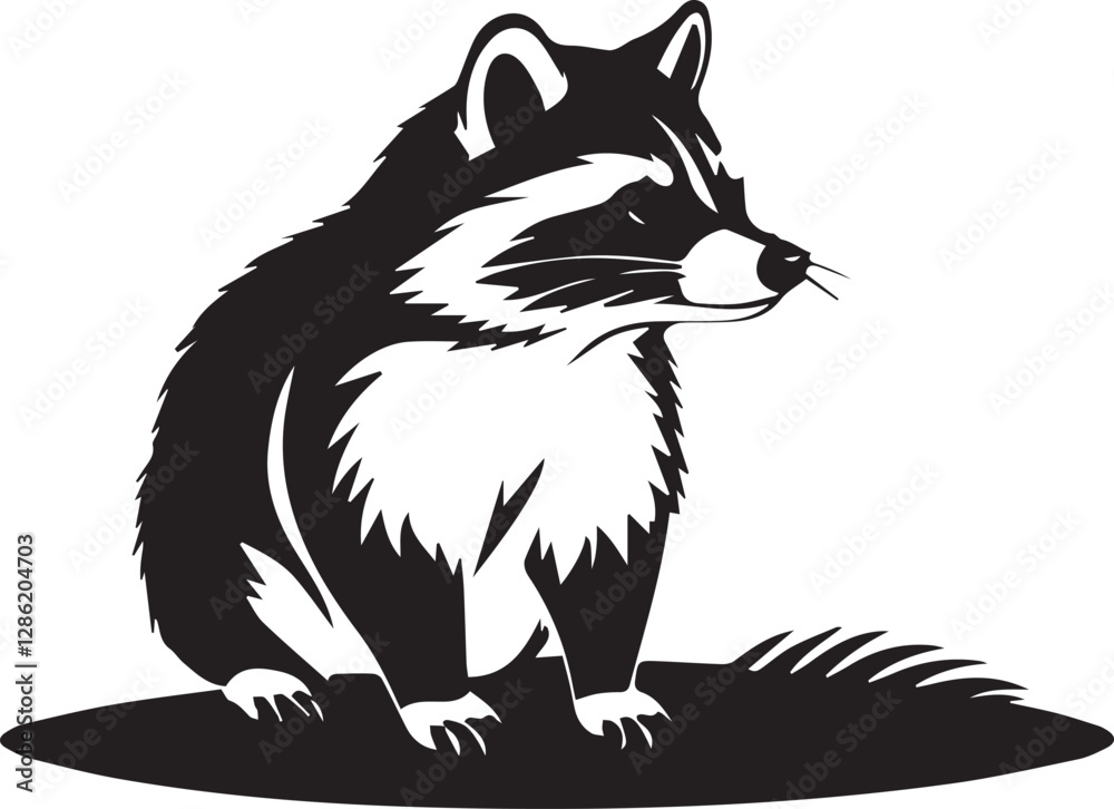 Fototapeta premium A black and white logo type raccoon silhouette design - raccoon icon design
