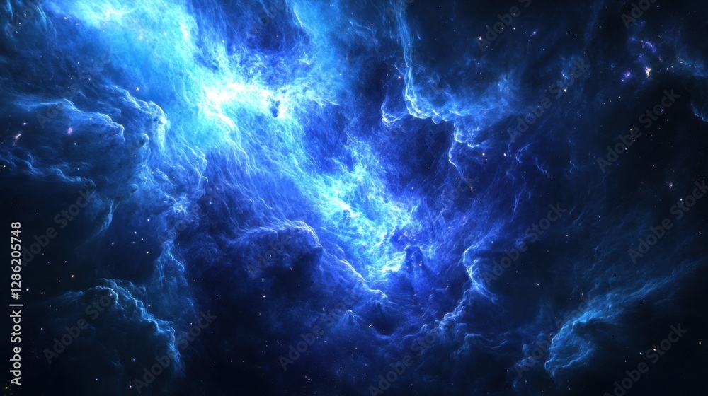Fototapeta premium A celestial superstorm of electric-blue plasma rages through a distant nebula