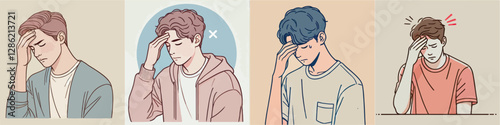 Vector collection of men and women with headaches