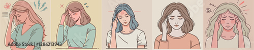 Vector collection of men and women with headaches