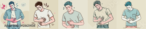 Vector collection of men and women with stomach ache