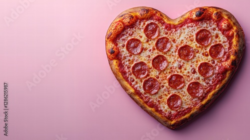 Delicious heartshaped pizza featuring toppings beautifully arranged for a romantic dinner
