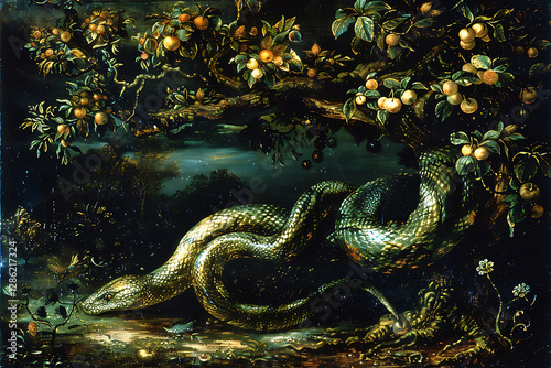 biblical story, the serpent tempted eve to eat the forbidden fruit in the garden of eden