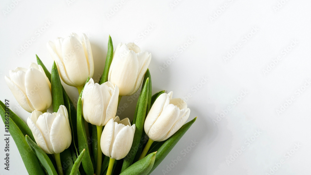 Elegant White Tulips on White Background: Perfect for Mother's Day Cards, Floral Ads, and Heartfelt Sentiments Elegant White Tulips on White Background: Perfect for Mother's Day Cards, Floral Ads, and Heartfelt Sentiments
