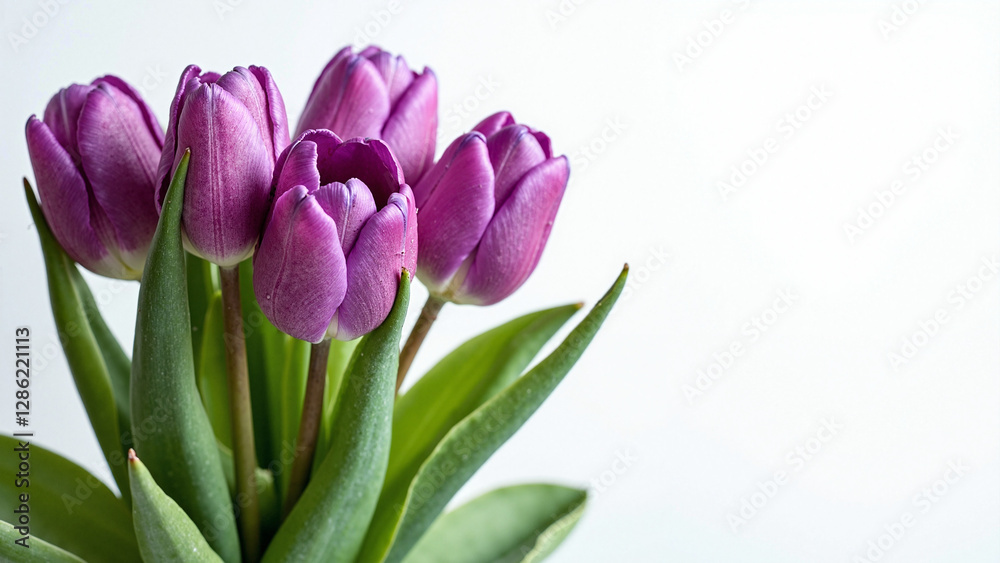 Vibrant Violet Tulips Isolated on White: Perfect for Mother's Day Marketing, Floral Designs, and Greeting Cards Vibrant Violet Tulips Isolated on White: Perfect for Mother's Day Marketing, Floral Designs, and Greeting Cards