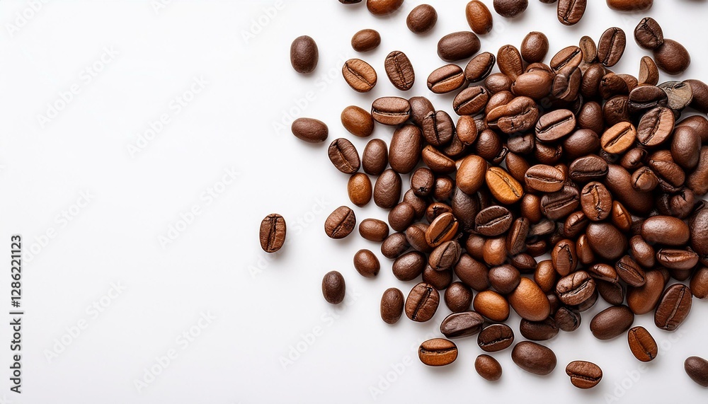 Obraz premium coffee beans on white background top view of coffee beans copy space for text