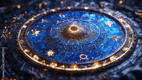 Wallpaper Mural Detailed Astrological Chart with Zodiac Signs and Glowing Gold Elements Torontodigital.ca