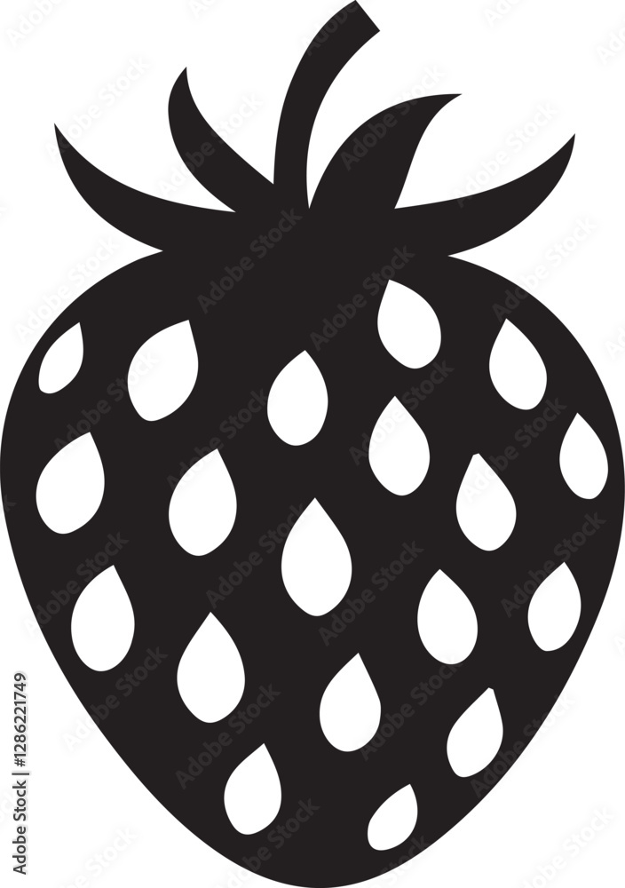 A black and white strawberry silhouette design - strawberry icon design A black and white strawberry silhouette design - strawberry icon design